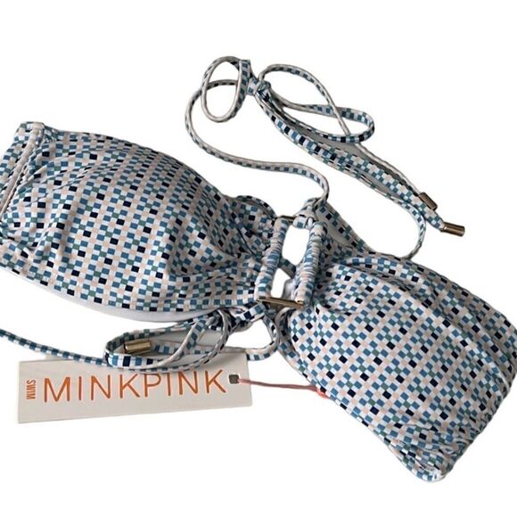 Minkpink Zephyr Blue Multi Bandeau Halter Bikini Top Size Medium NWT - Picture 2 of 10